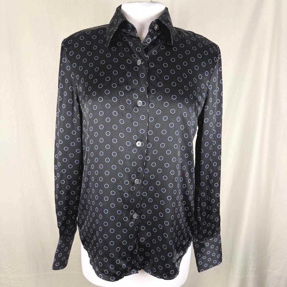 VTG 90s/ Y2K Linda Allard Ellen Tracy Polka Dot 100% Silk Blouse 6 EUC